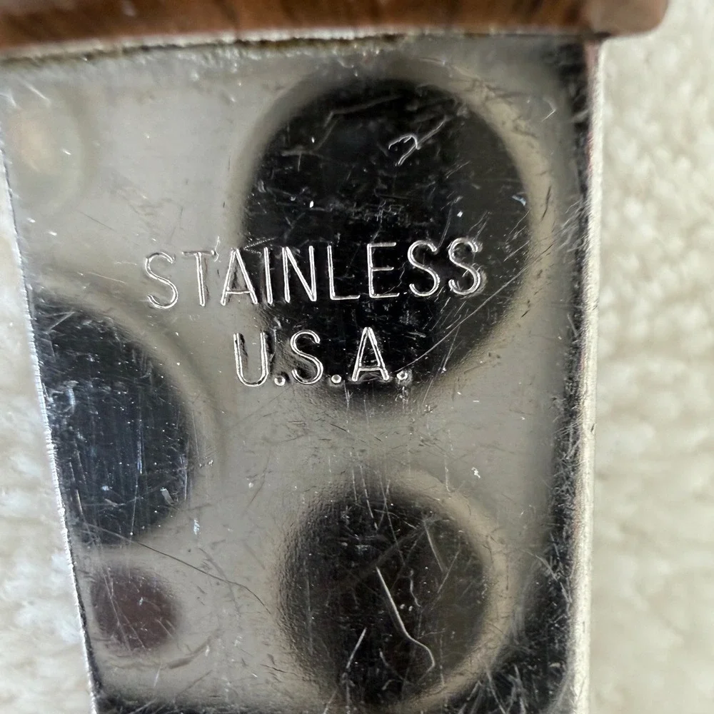 Vintage Cooking Spatula Turner Stainless Made in USA Faux Wood Handle‎